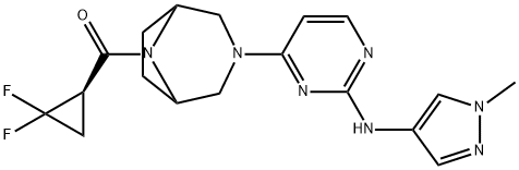 4-[(1R,5S)-8-[(1R)-2,2-difluorocyclopropanecarbonyl]-3,8-diazabicyclo[3.2.1]octan-3-yl]-N-(1-methyl-1H-pyrazol-4-yl)pyrimidin-2-amine Structure