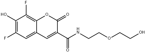 6,8-Difluoro-7-hydroxy-N-[2-(2-hydroxyethoxy)ethyl]-2-oxo-2H-1-benzopyran-3-carboxamide 구조식 이미지