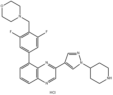 8-[3,5-Difluoro-4-(4-morpholinylmethyl)phenyl]-2-[1-(4-piperidinyl)-1H-pyrazol-4-yl]quinoxaline dihydrochloride 구조식 이미지