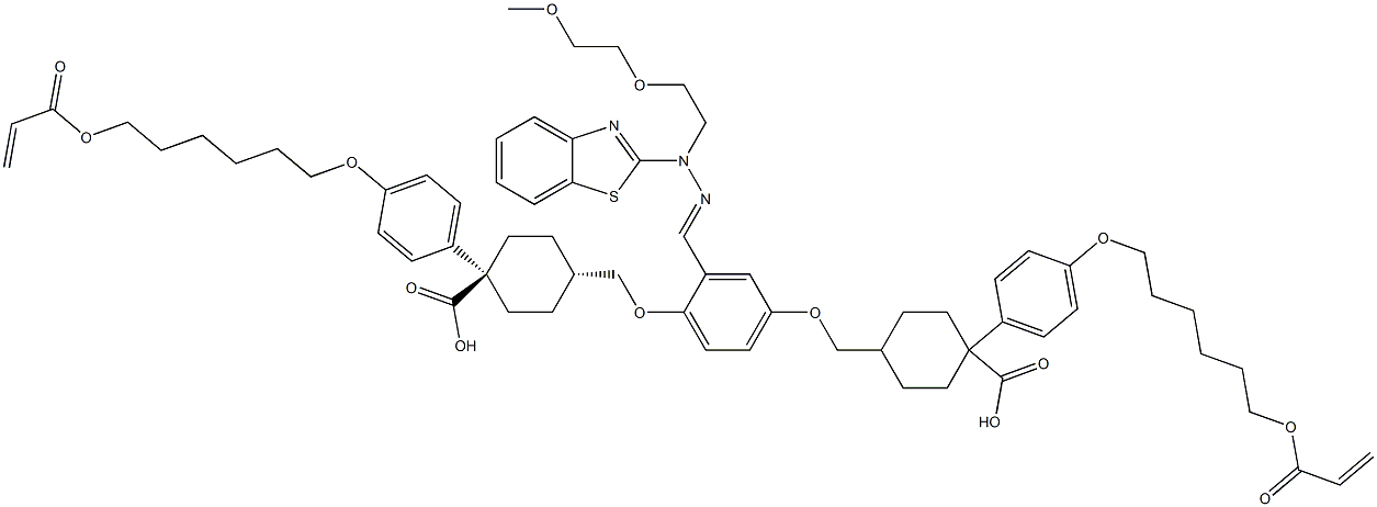 Cyclohexanecarboxylic acid, 4,4'-[[2-[(E)-[2-(2-benzothiazolyl)-2-[2-(2-methoxyethoxy)ethyl]hydrazinylidene]methyl]-1,4-phenylene]bis(oxymethylene)]bis-, 1,1'-bis[4-[[6-[(1-oxo-2-propen-1-yl)oxy]hexyl]oxy]phenyl] ester, (trans,trans)- Structure