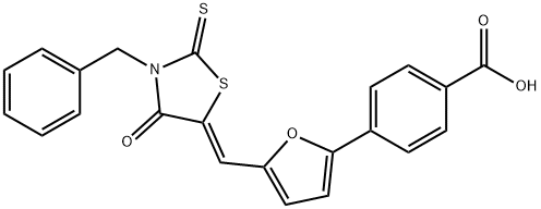 Benzoic acid, 4-[5-[(Z)-[4-oxo-3-(phenylmethyl)-2-thioxo-5-thiazolidinylidene]methyl]-2-furanyl]- Structure