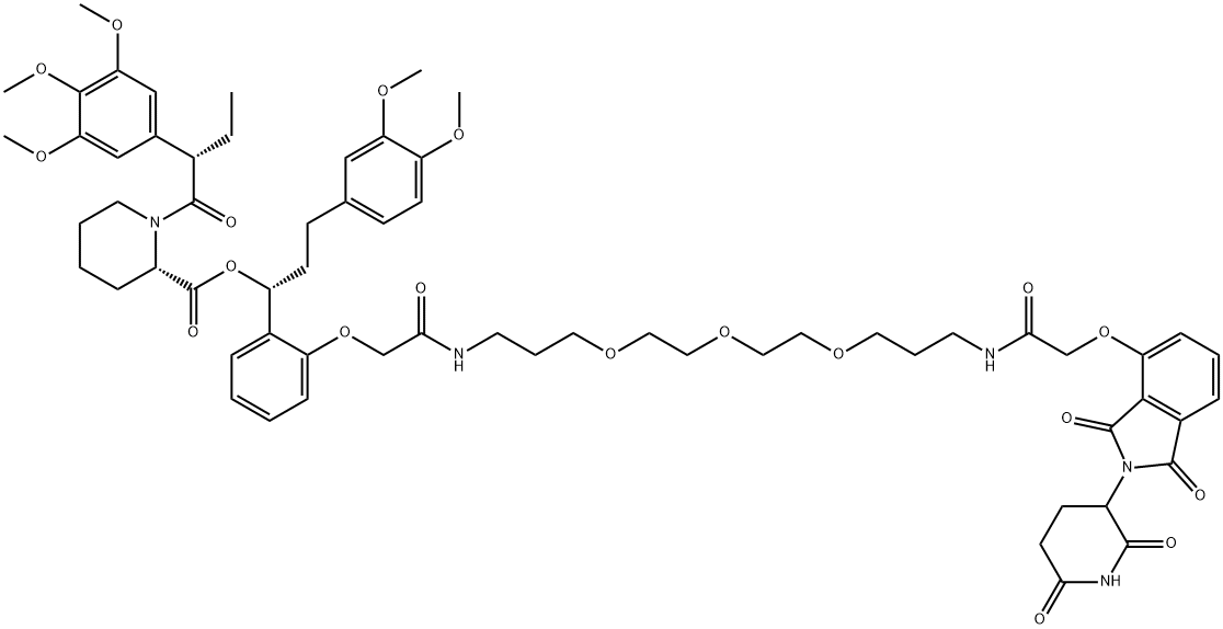 (1R)-3-(3,4-dimethoxyphenyl)-1-[2-({[3-(2-{2-[3-(2-{[2-(2,6-dioxopiperidin-3-yl)-1,3-dioxo-2,3-dihydro-1H-isoindol-4-yl]oxy}acetamido)propoxy]ethoxy}ethoxy)propyl]carbamoyl}methoxy)phenyl]propyl (2S)-1-[(2S)-2-(3,4,5-trimethoxyphenyl)butanoyl]piperidine-2-carboxylate Structure