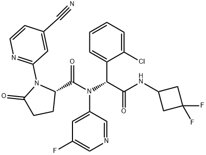 (S)-N-((R)-1-(2-chlorophenyl)-2-((3,3-difluorocyclobutyl)amino)-2-oxoethyl)-1-(4-cyanopyridin-2-yl)-N-(5-fluoropyridin-3-yl)-5-oxopyrrolidine-2-carboxamide Structure