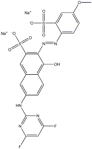 disodium 7-(4,6-difluoropyrimidin-2-ylamino)-4-hydroxy-3-(4-methoxy-2-sulfonatophenylazo)naphthalene-2-sulfonate Structure