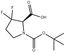 (R)-1-(tert-butoxycarbonyl)-3,3-difluoropyrrolidine-2-carboxylic acid 구조식 이미지