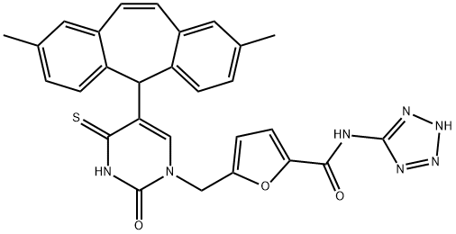 5-[[5-(2,8-Dimethyl-5H-dibenzo[a,d]cyclohepten-5-yl)-3,4-dihydro-2-oxo-4-thioxo-1(2H)-pyrimidinyl]methyl]-N-2H-tetrazol-5-yl-2-furancarboxamide 구조식 이미지