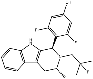 3,5-difluoro-4-((1R,3R)-2-(2-fluoro-2-methylpropyl)-3-methyl-2,3,4,9-tetrahydro-1H-pyrido[3,4-b]indol-1-yl)phenol Structure