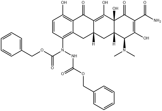 1,2-Hydrazinedicarboxylic acid, 1-[(6aS,10S,10aS,11aR)-8-(aminocarbonyl)-10-(dimethylamino)-5,6a,7,10,10a,11,11a,12-octahydro-4,6,6a,9-tetrahydroxy-5,7-dioxo-1-naphthacenyl]-, 1,2-bis(phenylmethyl) ester Structure