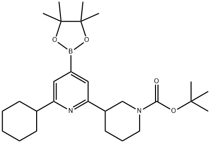 2-(Cyclohexyl)-6-(N-Boc-piperidin-3-yl)pyridine-4-boronic acid pinacol ester Structure