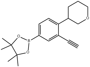 2-(3-ethynyl-4-(tetrahydro-2H-pyran-3-yl)phenyl)-4,4,5,5-tetramethyl-1,3,2-dioxaborolane 구조식 이미지