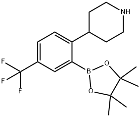 4-(2-(4,4,5,5-tetramethyl-1,3,2-dioxaborolan-2-yl)-4-(trifluoromethyl)phenyl)piperidine Structure