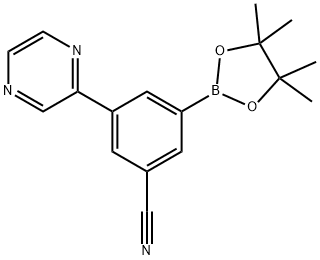 3-(pyrazin-2-yl)-5-(4,4,5,5-tetramethyl-1,3,2-dioxaborolan-2-yl)benzonitrile 구조식 이미지