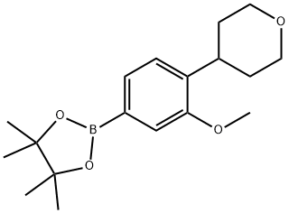 2-(3-methoxy-4-(tetrahydro-2H-pyran-4-yl)phenyl)-4,4,5,5-tetramethyl-1,3,2-dioxaborolane 구조식 이미지