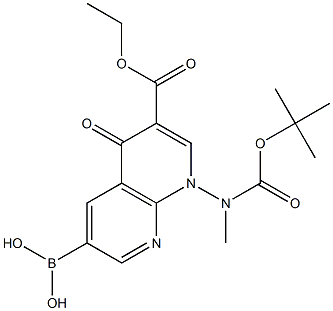 (8-((tert-butoxycarbonyl)(methyl)amino)-6-(ethoxycarbonyl)-5-oxo-5,8-dihydro-1,8-naphthyridin-3-yl)boronic acid Structure