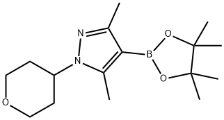 3,5-dimethyl-1-(tetrahydro-2H-pyran-4-yl)-4-(4,4,5,5-tetramethyl-1,3,2-dioxaborolan-2-yl)-1H-pyrazole 구조식 이미지
