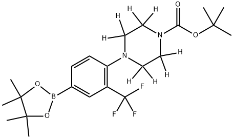 tert-butyl 4-(4-(4,4,5,5-tetramethyl-1,3,2-dioxaborolan-2-yl)-2-(trifluoromethyl)phenyl)piperazine-1-carboxylate-2,2,3,3,5,5,6,6-d8 Structure