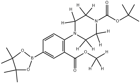 tert-butyl 4-(2-((methoxy-d3)carbonyl)-4-(4,4,5,5-tetramethyl-1,3,2-dioxaborolan-2-yl)phenyl)piperazine-1-carboxylate-2,2,3,3,5,5,6,6-d8 Structure