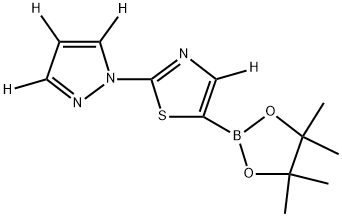 2-(1H-pyrazol-1-yl-d3)-5-(4,4,5,5-tetramethyl-1,3,2-dioxaborolan-2-yl)thiazole-4-d 구조식 이미지