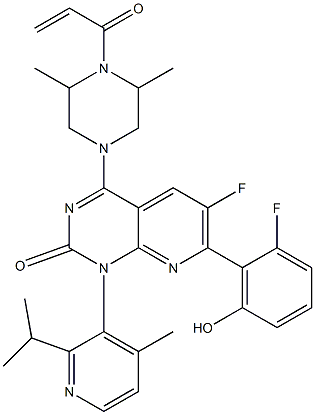 4-(4-acryloyl-3,5-dimethylpiperazin-1-yl)-6-fluoro-7-(2-fluoro-6-hydroxyphenyl)-1-(2-isopropyl-4-methylpyridin-3-yl)pyrido[2,3-d]pyrimidin-2(1H)-one Structure