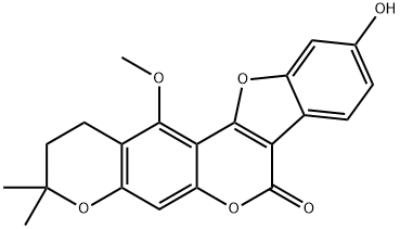 1H,7H-Benzofuro[3,2-c]pyrano[3,2-g][1]benzopyran-7-one, 2,3-dihydro-10-hydroxy-13-methoxy-3,3-dimethyl- 구조식 이미지