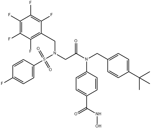 Benzamide, 4-[[[4-(1,1-dimethylethyl)phenyl]methyl][2-[[(4-fluorophenyl)sulfonyl][(2,3,4,5,6-pentafluorophenyl)methyl]amino]acetyl]amino]-N-hydroxy- Structure