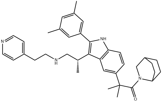 1-Propanone, 1-(2-azabicyclo[2.2.2]oct-2-yl)-2-[2-(3,5-dimethylphenyl)-3-[(1S)-1-methyl-2-[[2-(4-pyridinyl)ethyl]amino]ethyl]-1H-indol-5-yl]-2-methyl- Structure