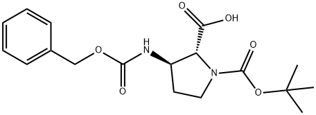 1,2-Pyrrolidinedicarboxylic acid, 3-[[(phenylmethoxy)carbonyl]amino]-, 1-(1,1-dimethylethyl) ester, (2R,3R)- 구조식 이미지