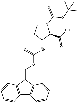 1,2-Pyrrolidinedicarboxylic acid, 3-[[(9H-fluoren-9-ylmethoxy)carbonyl]amino]-, 1-(1,1-dimethylethyl) ester, (2R,3R)- Structure