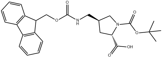 (2S,4S)-4-[(9H-fluoren-9-ylmethoxycarbonylamino)methyl]-1-[(2-methylpropan-2-yl)oxycarbonyl]pyrrolidine-2-carboxylic acid 구조식 이미지