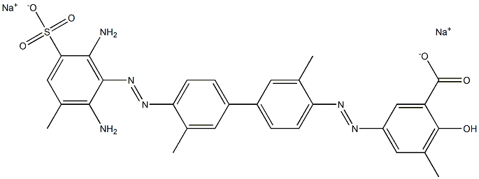 Benzoic acid, 5-[[4'-[(2,6-diamino-3-methyl-5-sulfophenyl)azo]-3,3'-dimethyl[1,1'-biphenyl]-4-yl]azo]-2-hydroxy-3-methyl-, disodium salt 구조식 이미지