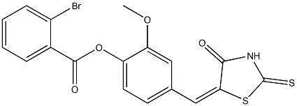 2-methoxy-4-[(4-oxo-2-thioxo-1,3-thiazolidin-5-ylidene)methyl]phenyl 2-bromobenzoate 구조식 이미지