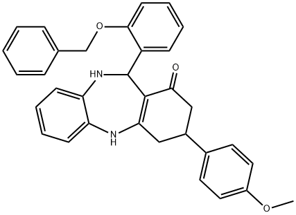 11-[2-(benzyloxy)phenyl]-3-(4-methoxyphenyl)-2,3,4,5,10,11-hexahydro-1H-dibenzo[b,e][1,4]diazepin-1-one 구조식 이미지