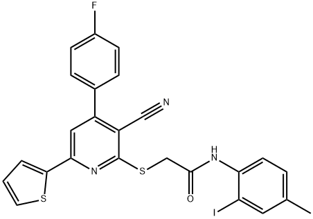 2-{[3-cyano-4-(4-fluorophenyl)-6-(2-thienyl)-2-pyridinyl]sulfanyl}-N-(2-iodo-4-methylphenyl)acetamide Structure