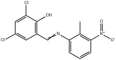 2,4-dichloro-6-{[(2-methyl-3-nitrophenyl)imino]methyl}phenol Structure