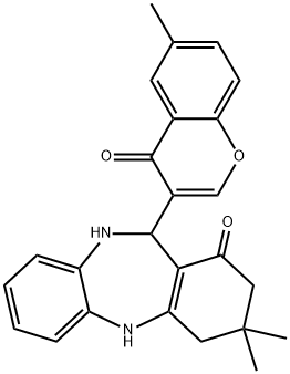 3,3-dimethyl-11-(6-methyl-4-oxo-4H-chromen-3-yl)-2,3,4,5,10,11-hexahydro-1H-dibenzo[b,e][1,4]diazepin-1-one 구조식 이미지
