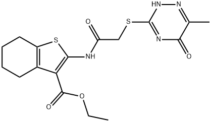 ethyl 2-({[(6-methyl-5-oxo-4,5-dihydro-1,2,4-triazin-3-yl)sulfanyl]acetyl}amino)-4,5,6,7-tetrahydro-1-benzothiophene-3-carboxylate 구조식 이미지