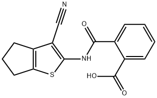 2-{[(3-cyano-5,6-dihydro-4H-cyclopenta[b]thiophen-2-yl)amino]carbonyl}benzoic acid Structure