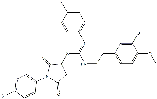 1-(4-chlorophenyl)-2,5-dioxo-3-pyrrolidinyl N-[2-(3,4-dimethoxyphenyl)ethyl]-N'-(4-fluorophenyl)imidothiocarbamate Structure
