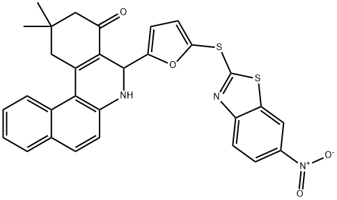 5-[5-({6-nitro-1,3-benzothiazol-2-yl}sulfanyl)-2-furyl]-2,2-dimethyl-2,3,5,6-tetrahydrobenzo[a]phenanthridin-4(1H)-one Structure