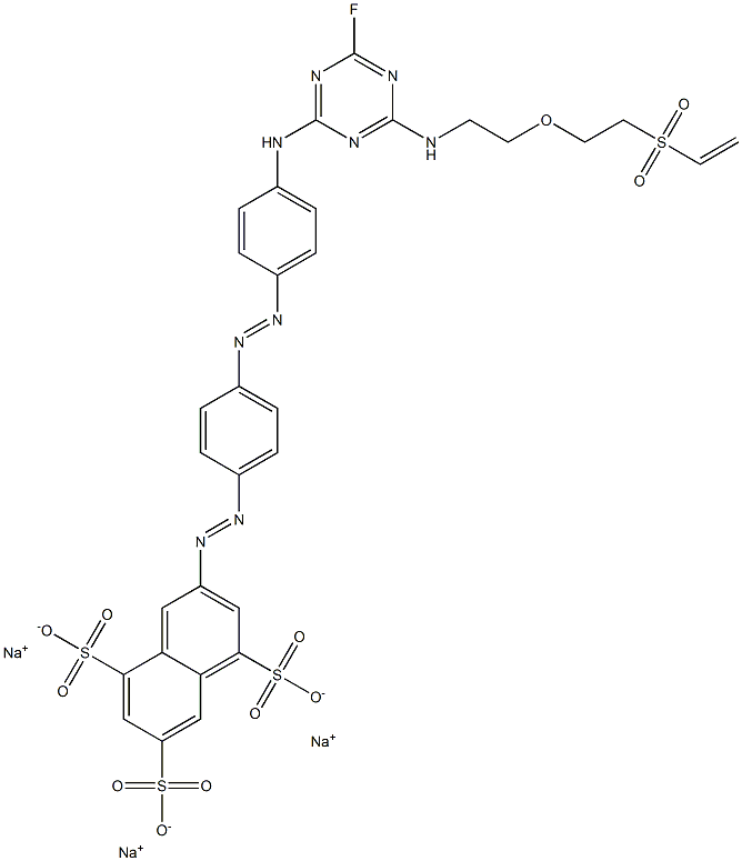 2-{4-[4-[4-fluoro-6-(2-(2-vinylsulfonylethoxy)ethylamino)-1,3,5-triazin-2-ylamino]phenylazo]phenylazo}naphthalene-4,6,8-trisulfonate, trisodium salt Structure