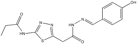 N-(5-{2-[2-(4-hydroxybenzylidene)hydrazino]-2-oxoethyl}-1,3,4-thiadiazol-2-yl)propanamide Structure