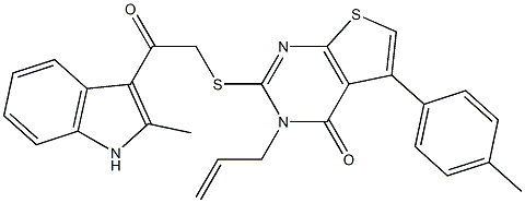 3-allyl-2-{[2-(2-methyl-1H-indol-3-yl)-2-oxoethyl]sulfanyl}-5-(4-methylphenyl)thieno[2,3-d]pyrimidin-4(3H)-one 구조식 이미지