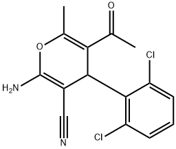 5-acetyl-2-amino-4-(2,6-dichlorophenyl)-6-methyl-4H-pyran-3-carbonitrile 구조식 이미지