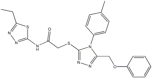 N-(5-ethyl-1,3,4-thiadiazol-2-yl)-2-{[4-(4-methylphenyl)-5-(phenoxymethyl)-4H-1,2,4-triazol-3-yl]sulfanyl}acetamide 구조식 이미지