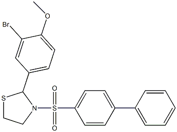 3-([1,1'-biphenyl]-4-ylsulfonyl)-2-(3-bromo-4-methoxyphenyl)-1,3-thiazolidine 구조식 이미지