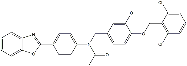 N-[4-(1,3-benzoxazol-2-yl)phenyl]-N-{4-[(2,6-dichlorobenzyl)oxy]-3-methoxybenzyl}acetamide 구조식 이미지