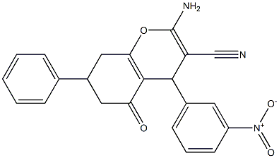 2-amino-4-{3-nitrophenyl}-5-oxo-7-phenyl-5,6,7,8-tetrahydro-4H-chromene-3-carbonitrile 구조식 이미지