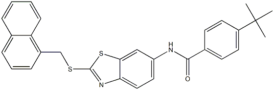 4-tert-butyl-N-{2-[(1-naphthylmethyl)sulfanyl]-1,3-benzothiazol-6-yl}benzamide 구조식 이미지