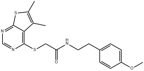 2-[(5,6-dimethylthieno[2,3-d]pyrimidin-4-yl)sulfanyl]-N-[2-(4-methoxyphenyl)ethyl]acetamide 구조식 이미지