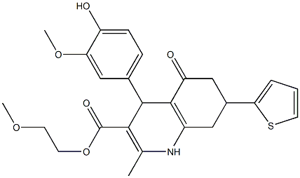 2-methoxyethyl 4-(4-hydroxy-3-methoxyphenyl)-2-methyl-5-oxo-7-(2-thienyl)-1,4,5,6,7,8-hexahydro-3-quinolinecarboxylate 구조식 이미지